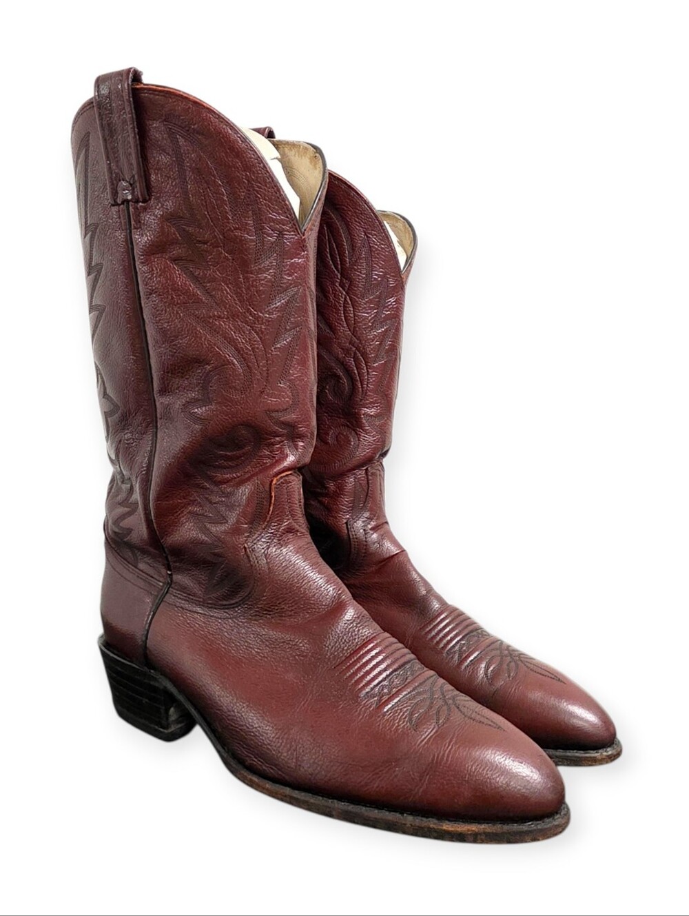 Vintage Dan Post 112R El Paso Burgundy Leather Cowboy Boots